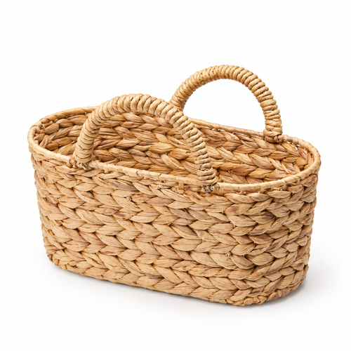 Oval Water Hyacinth Storage Basket – Style B Soft Handle