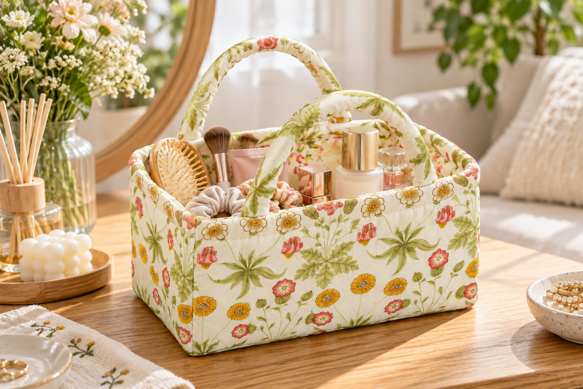 6199-S Quilted Cotton Fabric Storage Basket