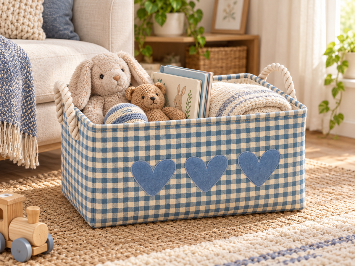 Heart Cotton-Linen EVA Handled Storage Basket