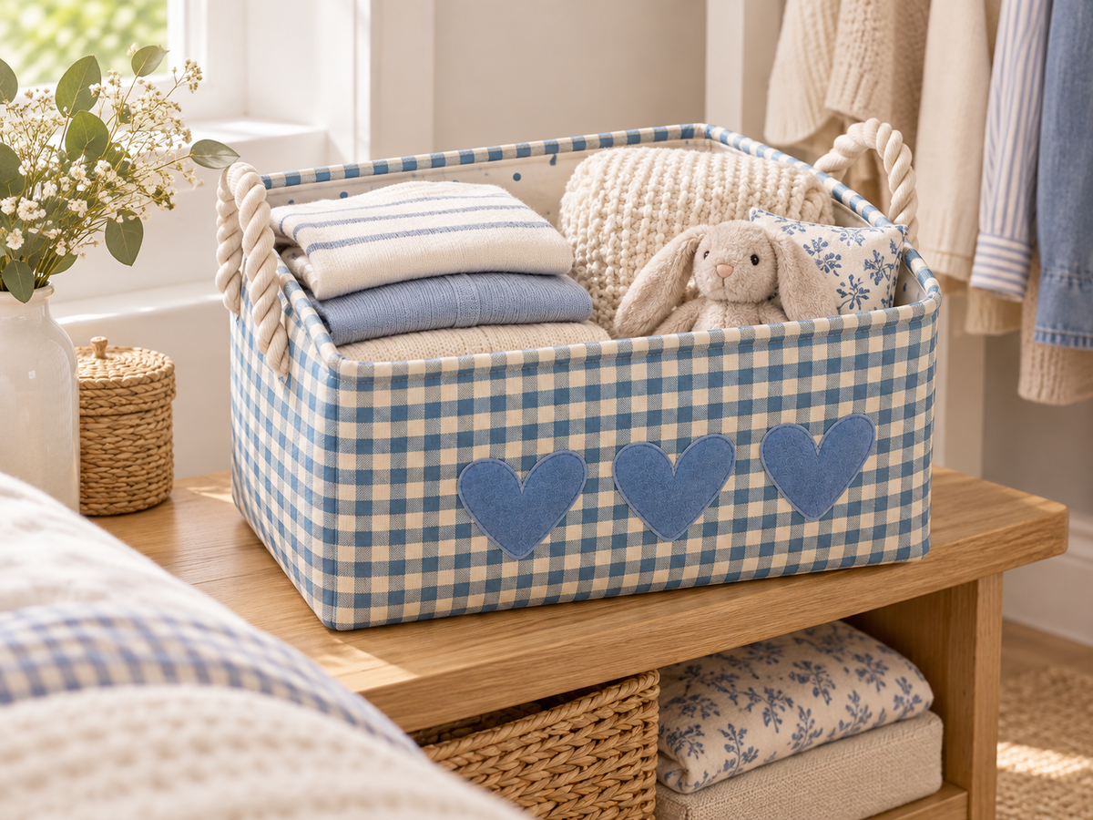 Heart Cotton-Linen EVA Handled Storage Basket