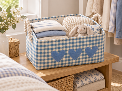 Heart Cotton-Linen EVA Handled Storage Basket