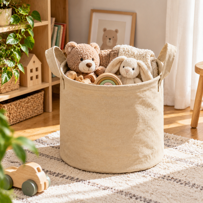 Khaki Open-Top Small Fabric Laundry Basket