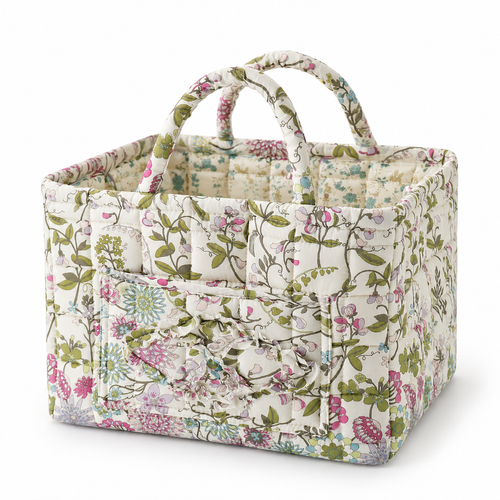 Floral 1538 Quilted Fabric Storage Basket