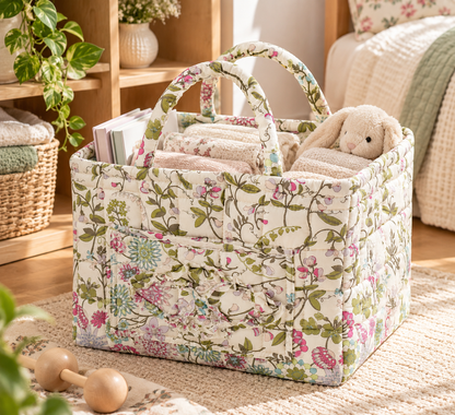 Floral 1538 Quilted Fabric Storage Basket