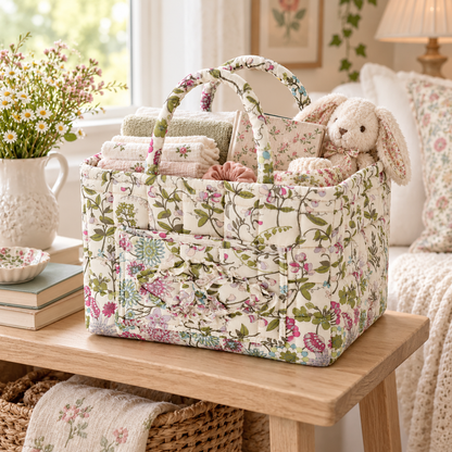 Floral 1538 Quilted Fabric Storage Basket