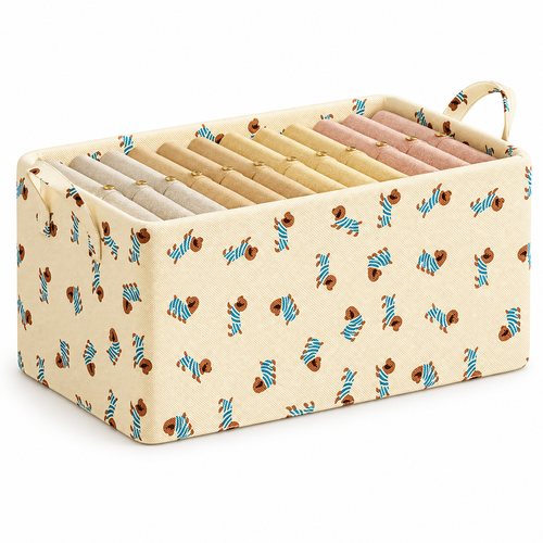 Beige Open-Top Fabric Storage Basket