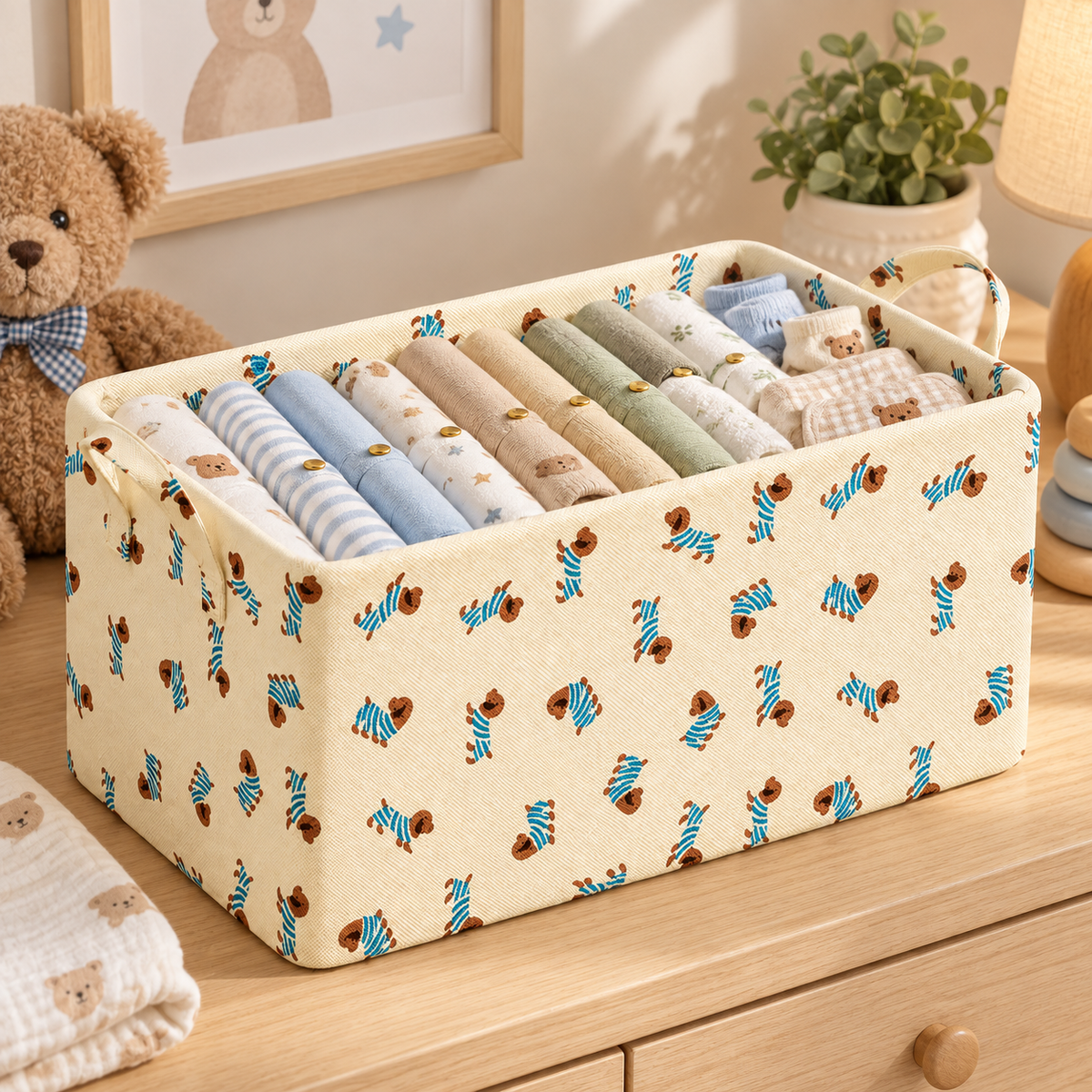Beige Open-Top Fabric Storage Basket