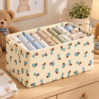 Beige Open-Top Fabric Storage Basket