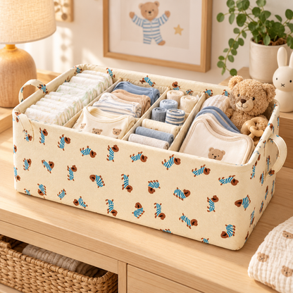 Beige Open-Top Fabric Storage Basket