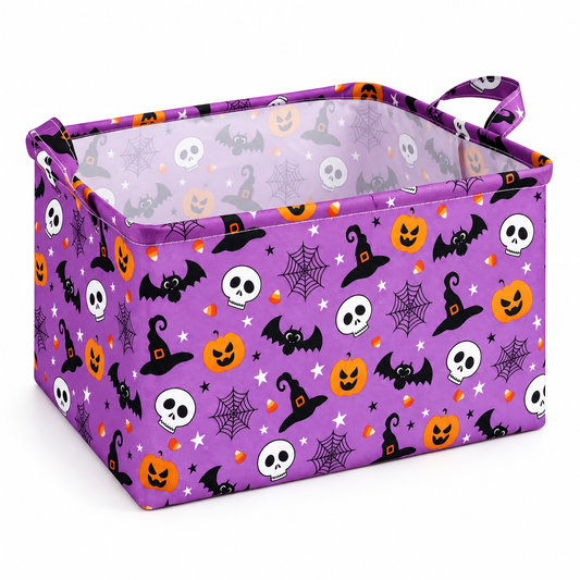 Purple Bat & Pumpkin Halloween Foldable Storage Basket