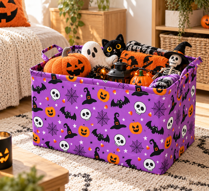 Purple Bat & Pumpkin Halloween Foldable Storage Basket