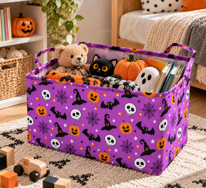 Purple Bat & Pumpkin Halloween Foldable Storage Basket