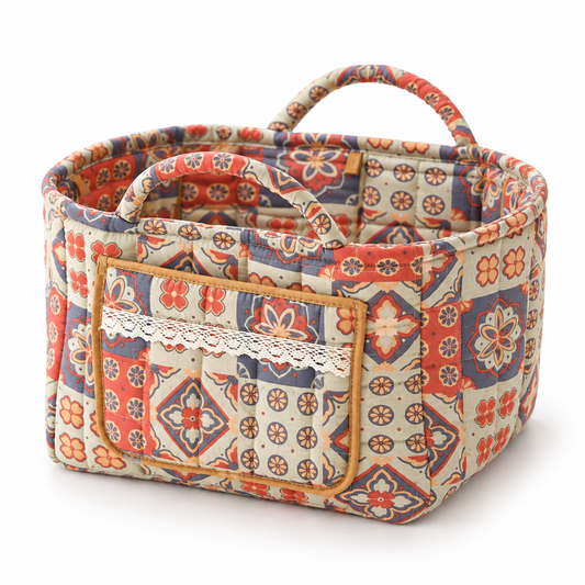 Vintage Ethnic Geometric Fabric Storage Basket