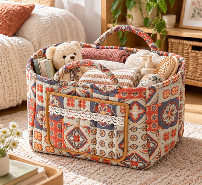 Vintage Ethnic Geometric Fabric Storage Basket