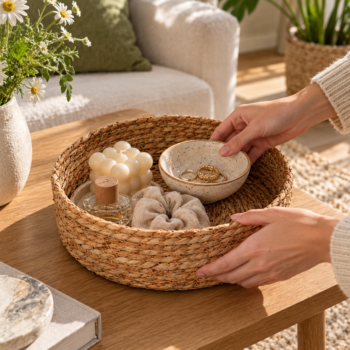 Medium Natural Grass Woven Storage Basket