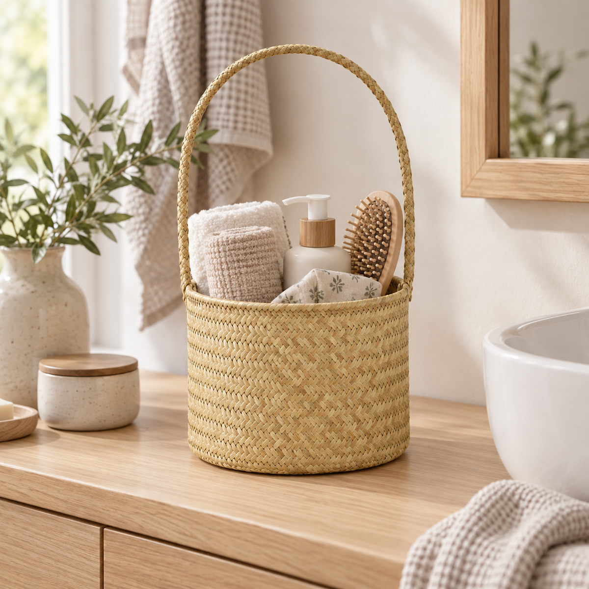 Natural Round Small Woven Flower Basket